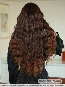 7JHH WIGS Extra lange Wasserwellen-Perücke in Braun-Blond für Frauen, 30 Zoll, modische lockige Perücke mit Pony, aus hitzebeständiger Kunstfaser, für den täglichen Gebrauch, Musikfestivals, Partys und Cosplay - Braun - Übersicht 3
