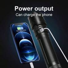1件 60W 高功率 LED 戰術手電筒,超亮 1000M 長距離可縮放手電筒,15000mAh 大容量 Type-C 可充電,IPX6 防水 6 種模式,附行動電源功能,適用戶外露營、徒步、緊急使用 - 黑色 - 查看 7