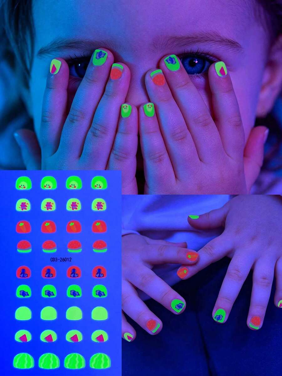 1 buah Stiker Kuku Fluorescent Bertema Buah, Dengan Desain Buah Berwarna-warni, Mudah Menciptakan Seni Kuku Gaya Musim Panas yang Eksklusif dan Enerjik untuk Anak-anak, Cocok untuk Pesta Ulang Tahun, Dekorasi Sehari-hari, dan Lainnya