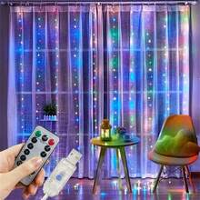 USB Powered Curtain Fairy String Lights, Remote Control 8 Flashing Modes, Suitable For Christmas, Halloween, Wedding, Birthday, Party, Home Garden, Holiday Decoration - USB窗簾燈 - 查看 8