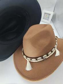 1 pieza Sombrero de vaquero occidental de fieltro de lana, sombrero de jazz con corona texturizada de moda, fedora - Multicolor - Ver 10