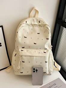 1 buc. rucsac casual drăguț stil universitar cu imprimeu cățeluș, ușor, cu fermoar, geantă școlară de zi cu zi, capacitate mare, cu compartiment pentru laptop, rucsac casual pentru cărți, potrivit pentru studenți/absolvenți/tineri, perfect pentru întoarcerea la școală/utilizare zilnică/cumpărături/călătorii scurte și activități de timp liber în aer liber - Multicolor - Vizualizare 4