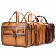 Bolso de hombre  de cuero genuino, maletín de hombre de cuero de primera calidad, bolso de negocios, bolso de mano, bolso de hombro, bolso cruzado, bolso oficial. - Marrón - Ver 3