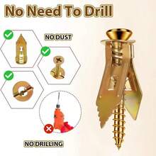 100/200PCS Self-Drilling Drywall Anchors Kit No Drill Needed Easy Hang For Home & Office Includes 100 Anchors 100 Screws For Quick Install Adjustable Hooks & Bracket - A - View 6