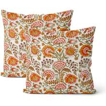 2PCS Bohemian Printed Square Pillowcase, Orange-Red Vintage Botanical Floral Cushion Cover, Suitable For Bohemian Farmhouse Cabin Home Decor, Single-Sided Without Pillow Insert - Burnt Orange - View 10