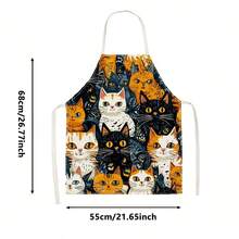 1 pièce Tablier imprimé chat empilé de style dessin animé - Design sans manches, coupe durable et confortable, avec motifs de chats multicolores noir, blanc et orange, convient pour la cuisine, la cuisson et le nettoyage de la maison, le nettoyage ménager, le tablier de ménage, l'uniforme de maison, le tablier de jardinage peint à la main fait main, cadeau de vacances amusant - Multicolore - Voir 14