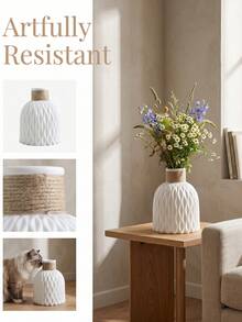Jarrón de onda de agua creativo, material resistente a caídas, jarrón de decoración floral, textura geométrica combinada con cuerda de cáñamo, a prueba de fugas, adecuado para flores secas, flores frescas. Textura mate, adecuado para muchas festividades, gran regalo. - Ver 4