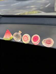 5PCS Ice Clear Fruit Car Ornament, Creative Mini Center Console Simulation Fruit, Car Decoration Ornament - A - View 6