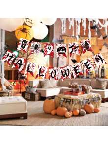 15pcs/Set Halloween Bloodstain Bunting, Scary Halloween Ceiling And Fireplace Decoration Banner, Spooky Halloween Party Decoration Bunting, Holiday Decoration Home Decor Garland - Multiple Styles - View 6