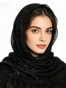 Spring/Summer Elegant Exquisite Wavy Petal Embroidered Edge 3D Floral Embroidery Modest Solid Color Embroidered Lace Organza Sequin Embroidery Headscarf Flower Hijab Shawl For Abaya - Multicolor - View 3