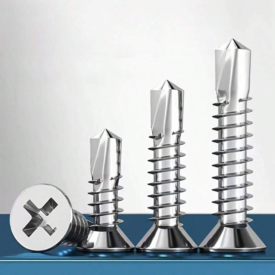 240pcs 410 Stainless Steel Flat Head Self-Tapping Screw Set, For Metal Plates, Includes Modified Truss Head Self-Tapping Screws, Size Range From #8 X 1/2" To #8 X 1" - 410 Stainless Steel - View 1
