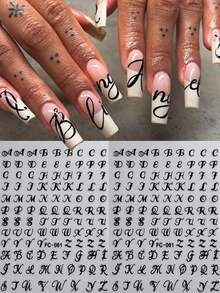 Pegatinas de uñas autoadhesivas multicolor estilo gótico con letras cursivas, calcomanías de alfabeto de caligrafía fina, perfectas para arte de uñas grunge, punk, Y2K y vanguardista, fáciles de aplicar para manicura DIY en casa y salón profesional - Multicolor - Ver 2