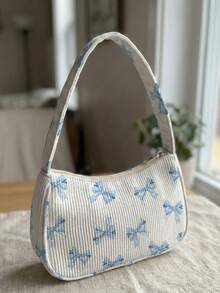 1pc Underarm Bag, Ultra-Lightweight & Convenient, Versatile & Practical Animal/Bow Pattern Printed Corduroy Underarm Bag, Soft Casual Daily Handbag, 2026 Teen Fashionable & Beautiful Casual Daily Handbag, With Zipper, Suitable For Boys And Girls - Multicolor - View 5