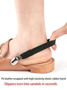 1 Pair Black PU Leather Elastic Heel Strap Anti-Slip Shoe Clips Slip-On Slouchy Sandals Anti-Drop Heel Anti-Wear Elastic Band Slippers Heel Strap Anti-Drop Shoe Lace Slippers Accessories - Black - View 3
