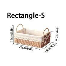 1pc/2pcs Paper Woven Storage Basket With Handle, Lace Decor Desktop Organizer Box, Rectangular Cosmetic, Key, Remote Control, Snack, Clothing And Toy Storage Basket, Home Multi-Functional Decorative Storage Rack, Halloween And Christmas Gift, Minimalist Style, Clean - Khaki - View 11