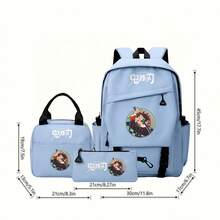 Miniso Demon Slayer 3PCS Backpack Set, Tanjiro Kamado Printed Casual School Backpack Combo With Tote Bag & Pencil Pouch For Students - Blue - View 5