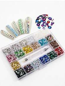 Juego de 21-Cuadrículas de Cristales de Diamante Transparentes Brillantes Mixtos 3D para Arte de Uñas con Bolígrafo de Recogida, Accesorios de Decoración de Arte de Uñas de Moda, Suministros de Diseño de Uñas, Gemas de Uñas en Múltiples Formas para Uso Diario DIY y Salón de Uñas - Plateado - Ver 4