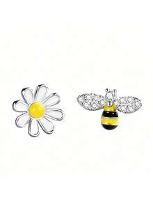 1 Pair Cute Flower & Bee Stud Earrings, Designed For Women, Suitable For Wedding, Engagement, Anniversary Party, Valentine's Day Gift - 1# - View 5