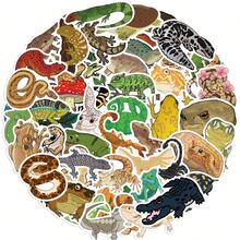 50pcs Colorful Reptile Stickers - Cartoon Lizard, Snake, Toad Decals For Laptops, Suitcases, Phones - Self-Adhesive, Mixed Colors, Asymmetric Shapes, Fun Decoration, Whimsical Decor | Vibrant Animal Stickers - Multicolor - View 2