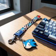 Sega 1件裝手腕掛繩附橡膠頭飾吊飾，棋盤格圖案鑰匙圈掛帶，可愛卡通鑰匙配件，適用於鑰匙、包包與後背包 - 淺藍色 - 查看 7