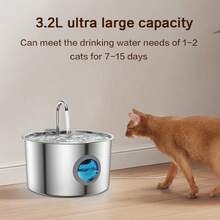 3.2L/108oz 304 Stainless Steel Automatic Pet Water Fountain, Ultra-Quiet Water Pump With Triple Filtration, Suitable For Cats, Kittens And Puppies Indoor Drinking Fountain - 3.2L Cat Water Fountain 6Filter With 6 Filter - View 2