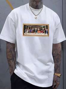 Men's T-Shirt With An Original Last Supper Design In A Stylish Denim Style, Perfect For A Casual And Fun Look. A Must-Have In Your Wardrobe! ZPWP - Putih - View 1