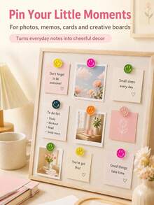 1 Set 2/6pcs (With Storage Box) Cute Colorful Smiling Face Decorative Push Pins, Round Head Thumbtacks, Suitable For Cork Board, Photos, Notes, Bulletin Board, Office, School And Home Decor, Back To School Essential - Sets - View 3