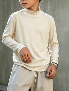 Tween Boy 3 Pieces Set Half-Neck Thickened Fleece Long Sleeve T-Shirts, Suitable For Autumn/Winter Base Layer, Warm And Comfortable Tops For Cold Winter - Multicolor - View 2