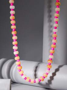 1 pieza Collar de cuentas de resina con color de caramelo y chicle de pasión, versátil de moda, dulce, lindo, retro, geométrico 3D, personalizado, romántico, elegante, estilo bohemio de Oriente Medio con textura, collar de cadena para la clavícula, adecuado para uso diario, citas, vacaciones, días festivos, viajes (textura, color y profundidad aleatorios) - collar - Ver 2