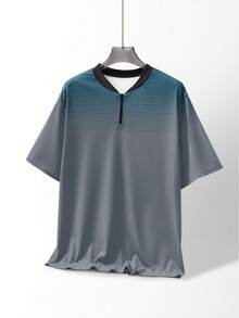Men's Plus Size T-Shirt Summer Gradient Print Machine Washable Casual Plus Size Top Men's Short Sleeve Polo Shirt - Multicolor - View 2