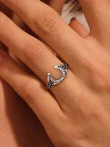 1pc 925 Sterling Silver U-Shaped Floral Ring With Rhinestones, Multiple Sizes Available, Suitable For Women, Ideal Gift For Dates - Silver - View 4