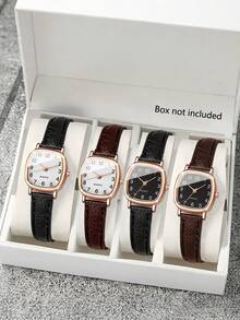 Women's Rose Gold Small Square-Dial Quartz Watch – Vintage-Style Leather Strap (Ideal Graduation Gift For Best Friends) - Black - View 8