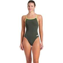 Arena Performance Women's Team Solid Lace Back Swimsuit One Piece Bathing Suit Variant 29 - 黑鼠尾草/北極青檸 - 查看 1