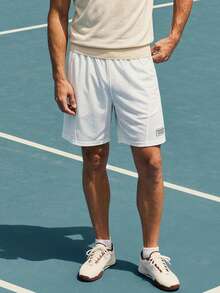 Courvante Herren weiße 2-in-1 Sportshorts, doppellagig gestrickt Tennis Sport mit Kordelzug Taschen, Sommer Lässig Urlaub - Weiss - Übersicht 1