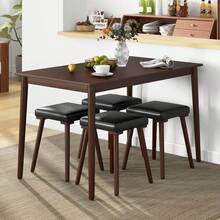 5-Piece Dining Table Set For 4 - Dining Table With 4 Upholstered Stools, Rubber Wood Legs, Space-Saving Dinette Table Set, Breakfast Nook Table Set For Living Room, Kitchen Table Chairs Set - Brown - View 1