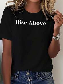Women's T-Shirt, Round Neck, Comfortable, Machine Washable, For All Seasons - 黑色 - 查看 1