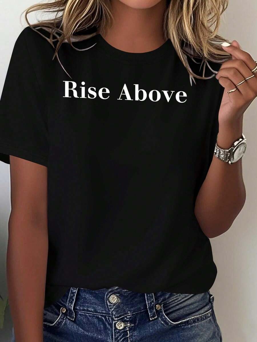 Women's T-Shirt, Round Neck, Comfortable, Machine Washable, For All Seasons - 黑色 - 查看 1