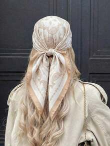 1pc Bohemian Style Square Silk Satin Printed Scarf, Can Be Used As Headscarf, Neck Scarf, Hair Band, Fashion Accessory, Shawl, Suitable For Casual, Vacation, Party Occasions, Especially Suitable For Spring/Summer Use, Also Can Be Used As Accessory, Beach Towel - Multicolor - View 2
