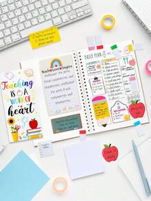 2pcs - Back To School Sticky Notes - Ruler, Blackboard, Pencil, Apple Shaped Self-Adhesive Memo Pads "Teaching Is A Work Of Heart, First Day Of School - Multicolor - View 3