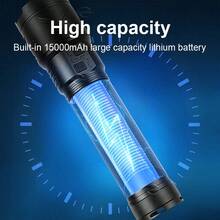 1件 60W 高功率 LED 戰術手電筒,超亮 1000M 長距離可縮放手電筒,15000mAh 大容量 Type-C 可充電,IPX6 防水 6 種模式,附行動電源功能,適用戶外露營、徒步、緊急使用 - 黑色 - 查看 9