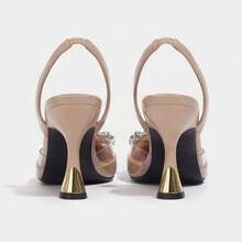 Geeyea Women's Rhinestone Slingback Heels, Pointed High Heels, Stiletto High Heels. Elegant Crystal Buckle Design. Party, Wedding, Evening Dress Shoes,Aprico - 杏色 - 查看 5