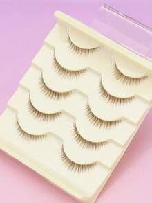 5 Pairs Brown Natural Thin False Eyelashes, Ultra-Lightweight Feather-Like Brown Lashes, Invisible Band Comfortable Eyelashes, Reusable Soft Natural Brown Lashes, Suitable For Daily And Casual Wear - 棕色 - 查看 4