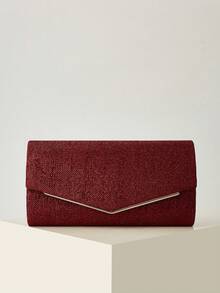 Noctella Luxurious Sparkling Burgundy Clutch Bag, Featuring All-Over Glitter Texture And V-Shaped Metal Trim, Radiating Charming Shimmering Luster, With Stylish Eye-Catching V-Shaped Metal Trim And Classic Envelope Design. Perfect For Formal Balls, Charity Galas And Red Carpet Events, Effortlessly Showcasing Luxurious And Elegant Silver Charm. The Best Gift For Women - Burgundy - View 2