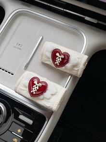 1/2PCS Acrylic Heart Bow Puff Cotton Car Door Handle Cover, Universal Interior Door Handle Protector Decoration - Multicolor - View 6