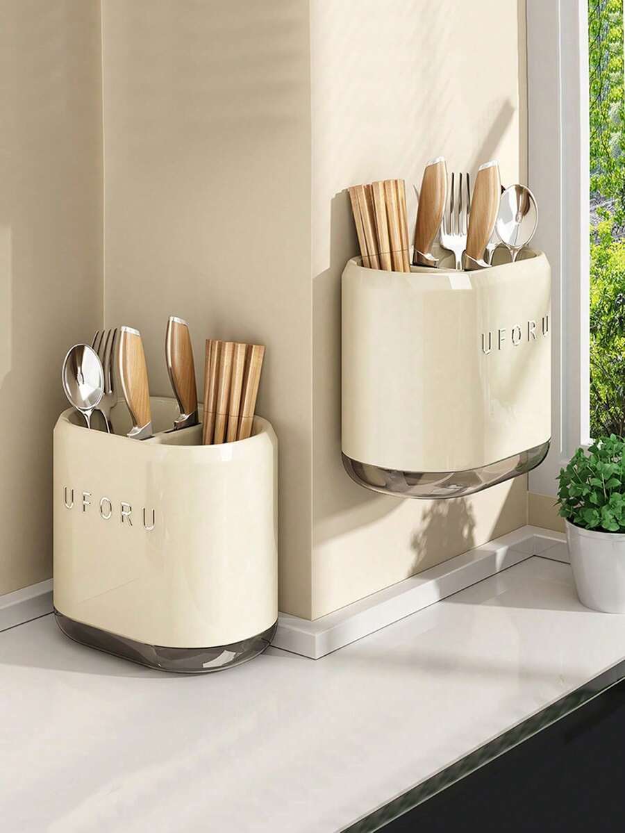 1pc Kitchen Utensil Drainer Storage Rack, Plastic Utensil Organizer Rack, Countertop Utensil Holder, Knife Fork Spoon Storage Rack - View 1