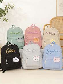 Personalized Custom Embroidered Corduroy Backpack, Custom Name Backpack, Embroidered Corduroy Backpack, Small Animal Accessory Corduroy Backpack, Back To School Season Gift - Multicolor - View 2
