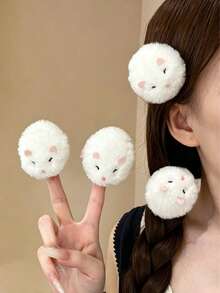2PCS Cute Girl Fluffy Soft Hamster Hair Clips, Creative Adorable Cartoon Hamster Side Clips, Girly Bangs Duckbill Hair Clips, Updo Braiding Styling Hair Accessories, Quirky Style/Casual School Back To School Season Accessories - Multicolor - View 3