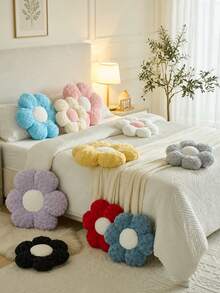 Flower Shaped Plush Throw Pillow, Soft Decorative Cushion For Sofa, Daisy Design Home Decor Pillow For Bed - Pink With White Core - View 7