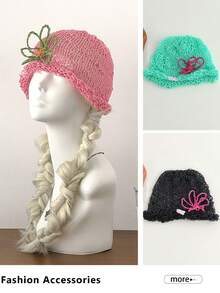 Y2K Fashionable Sequin Mesh Cap, Hollow Out Breathable Woven Beanie Hat, Vintage Versatile Lightweight Slouchy Skull Cap, Retro Packable Design, Pastel Colors For Women, Spring/Summer - Cold Hat - View 13