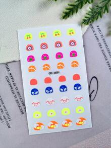 1 pieza Pegatinas de arte de uñas fluorescentes con patrón divertido, diseño de color macaron, crea fácilmente un estilo de arte de uñas fresco y dulce para niños, adecuado para cumpleaños, fiesta de graduación, uso diario y otras ocasiones - Multicolor - Ver 8